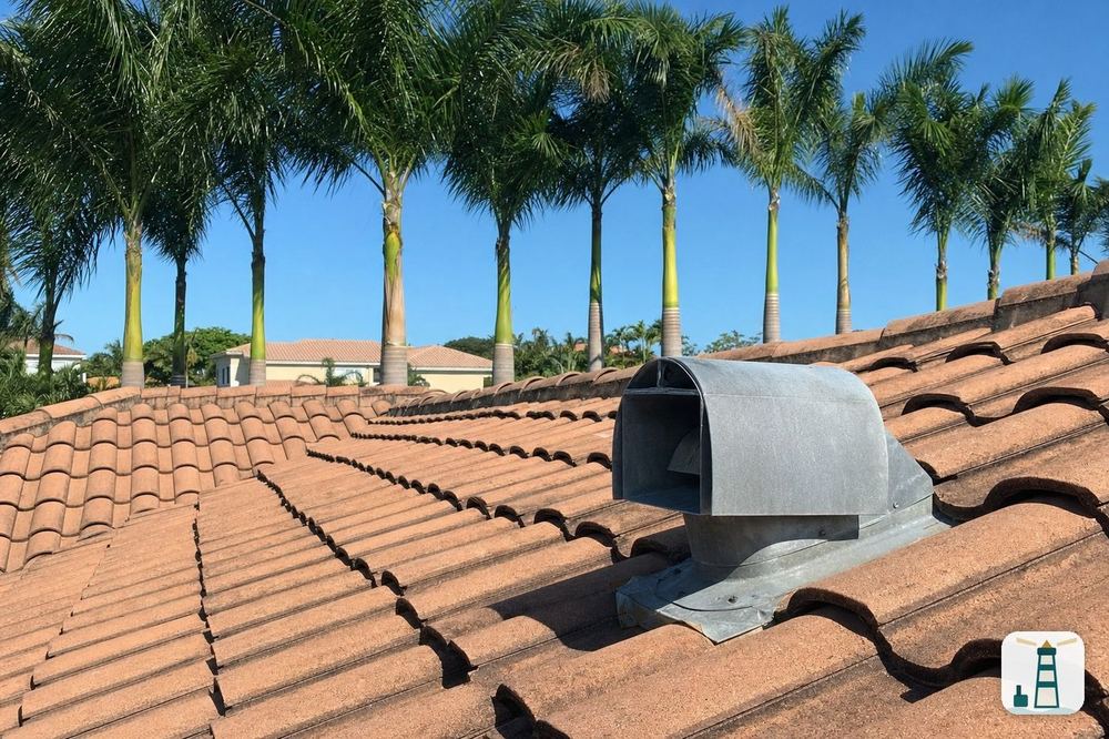 Galvanized roof exhaust vent on a barrel-tile roof